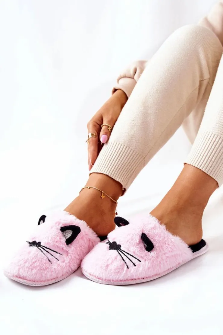 Damskie Evento Miękkie Papcie Kotki Z Uszami Różowe Distty