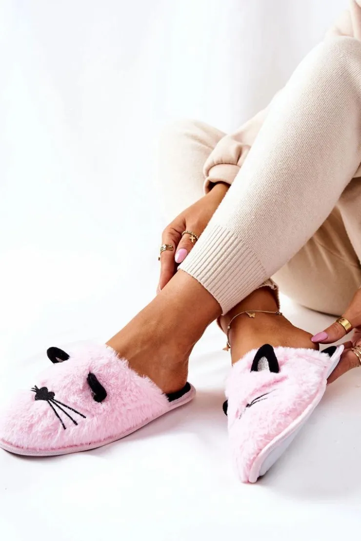 Damskie Evento Miękkie Papcie Kotki Z Uszami Różowe Distty