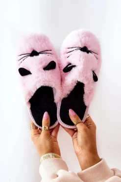 Damskie Evento Miękkie Papcie Kotki Z Uszami Różowe Distty