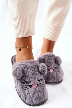 Evento Kapcie Klasyczne*Miękkie Papcie Myszki Z Uszami Szare Luise