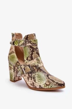 Damskie Boto Modne Botki Na Słupku Z Wycięciami Beżowo-Zielone Suelo