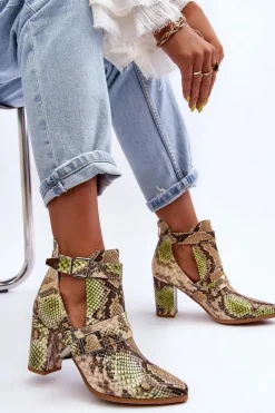 Damskie Boto Modne Botki Na Słupku Z Wycięciami Beżowo-Zielone Suelo