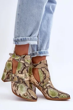 Damskie Boto Modne Botki Na Słupku Z Wycięciami Beżowo-Zielone Suelo