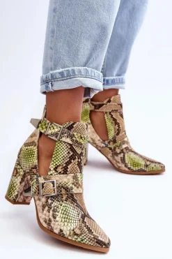 Damskie Boto Modne Botki Na Słupku Z Wycięciami Beżowo-Zielone Suelo