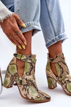 Damskie Boto Modne Botki Na Słupku Z Wycięciami Beżowo-Zielone Suelo