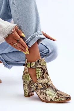 Damskie Boto Modne Botki Na Słupku Z Wycięciami Beżowo-Zielone Suelo