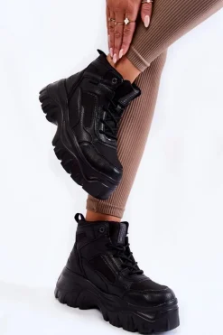 Damskie Big Star Shoes Modne Botki Trapery Memory Foam Big Star KK274371 Czarne