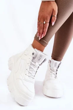 Clearance Big Star Shoes Modne Botki Trapery Memory Foam Big Star KK274369 Białe