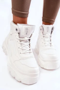 Clearance Big Star Shoes Modne Botki Trapery Memory Foam Big Star KK274369 Białe