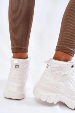 Clearance Big Star Shoes Modne Botki Trapery Memory Foam Big Star KK274369 Białe