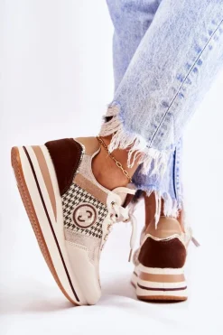 Damskie Boto Modne Buty Sportowe Damskie Na Koturnie Beżowo-Brązowe Aronne