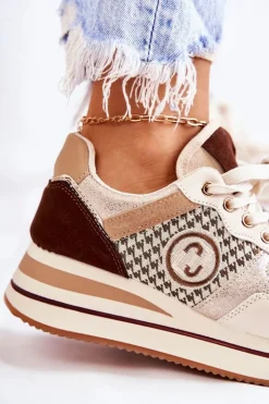 Damskie Boto Modne Buty Sportowe Damskie Na Koturnie Beżowo-Brązowe Aronne