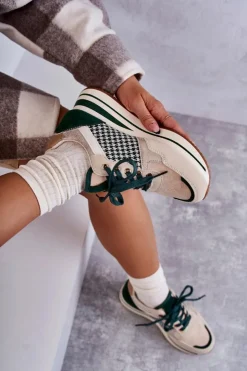 Damskie Boto Modne Buty Sportowe Damskie Na Koturnie Beżowo-Zielone Aronne