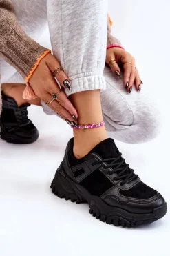 Boto Sneakersy Damskie*Modne Buty Sportowe Sneakersy Czarne Frezio