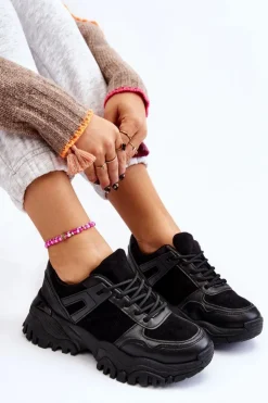 Boto Sneakersy Damskie*Modne Buty Sportowe Sneakersy Czarne Frezio