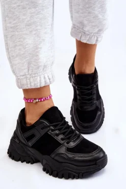 Boto Sneakersy Damskie*Modne Buty Sportowe Sneakersy Czarne Frezio