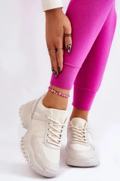 Damskie Boto Modne Buty Sportowe Sneakersy Kremowe Frezio