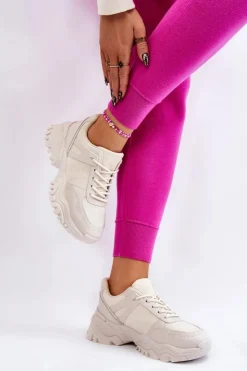 Damskie Boto Modne Buty Sportowe Sneakersy Kremowe Frezio