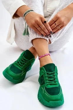 Damskie Boto Modne Buty Sportowe Sneakersy Zielone Frezio