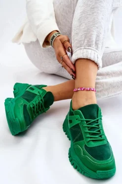 Damskie Boto Modne Buty Sportowe Sneakersy Zielone Frezio