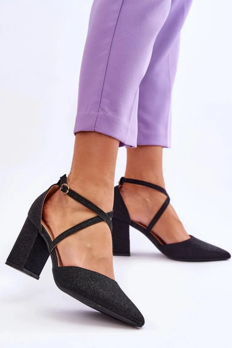 Clearance Boto Modne Błyszczące Czółenka Na Słupku Czarne Galaxy