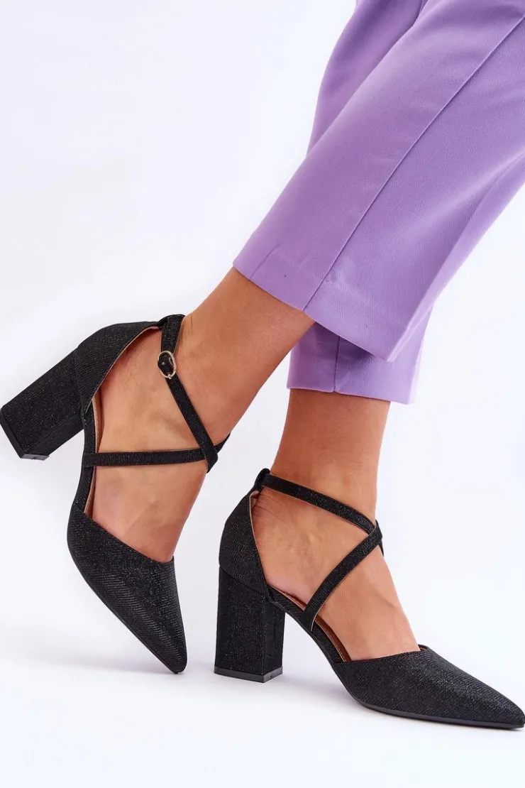 Clearance Boto Modne Błyszczące Czółenka Na Słupku Czarne Galaxy