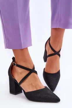 Clearance Boto Modne Błyszczące Czółenka Na Słupku Czarne Galaxy