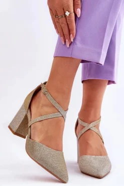 Damskie Boto Modne Błyszczące Czółenka Na Słupku Złote Galaxy