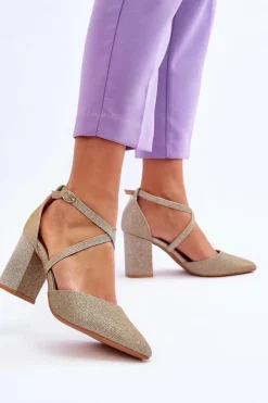 Damskie Boto Modne Błyszczące Czółenka Na Słupku Złote Galaxy