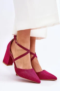 Damskie Boto Modne Błyszczące Czółenka Na Słupku Fuksja Galaxy