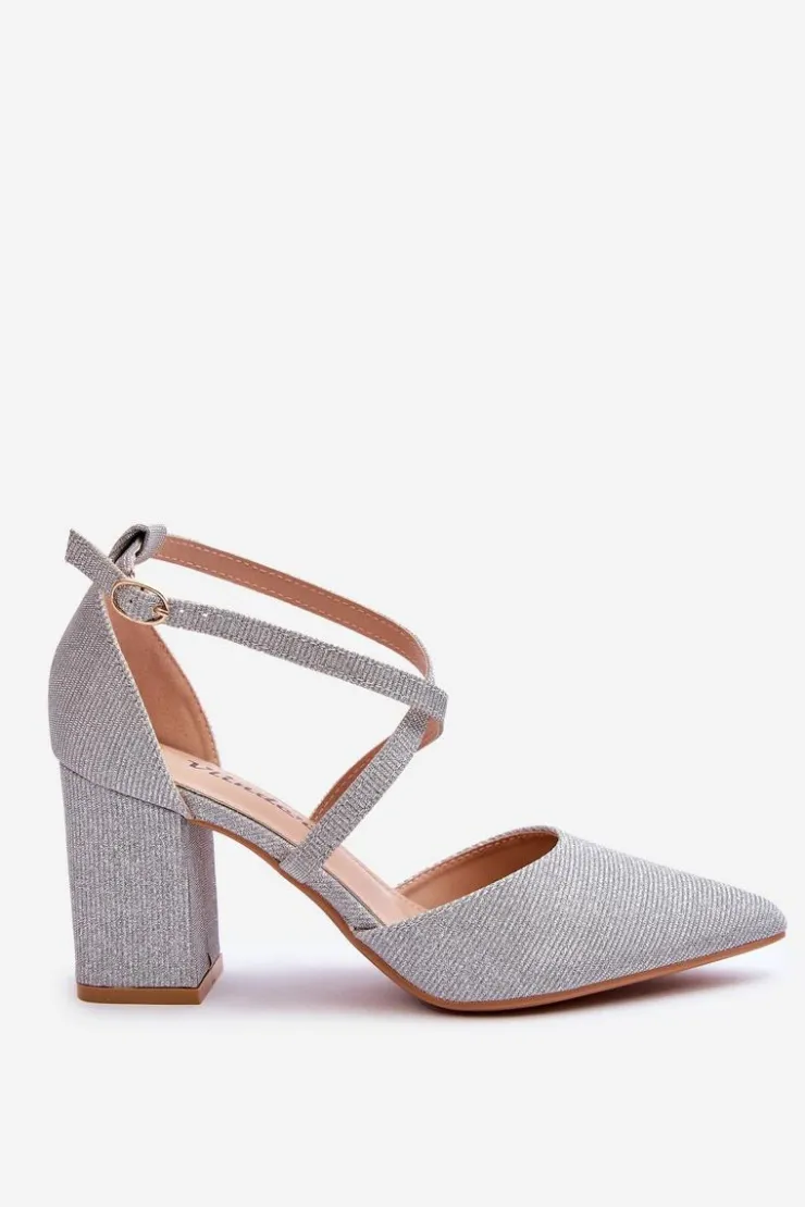 Boto Czółenka Na Słupku|Czółenka Klasyczne*Modne Błyszczące Czółenka Na Słupku Srebrne Galaxy