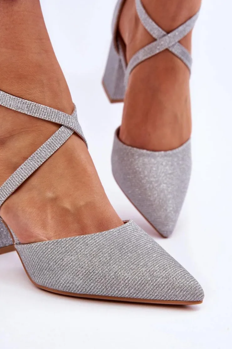 Boto Czółenka Na Słupku|Czółenka Klasyczne*Modne Błyszczące Czółenka Na Słupku Srebrne Galaxy