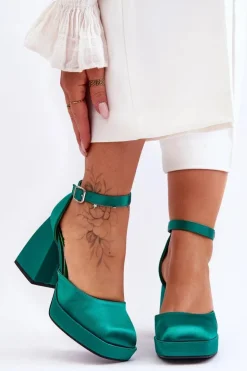 Damskie Boto Modne Czółenka Na Masywnym Obcasie Zielone Sandia