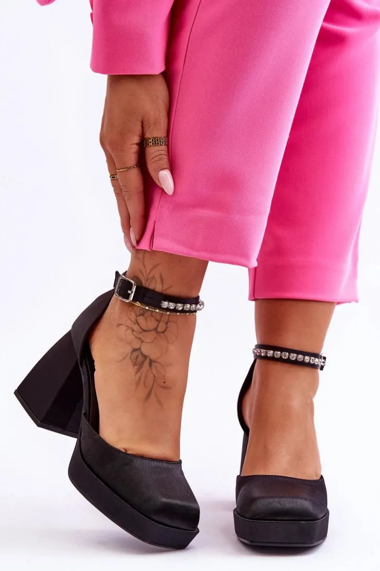 Boto Czółenka Na Platformie|Czółenka Na Słupku*Modne Czółenka Na Masywnym Obcasie Z Cyrkoniami Czarne Adel