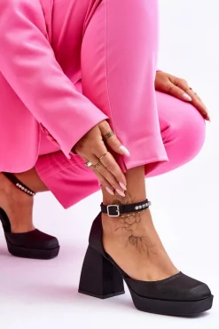 Boto Czółenka Na Platformie|Czółenka Na Słupku*Modne Czółenka Na Masywnym Obcasie Z Cyrkoniami Czarne Adel