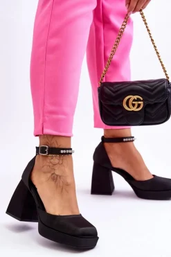 Boto Czółenka Na Platformie|Czółenka Na Słupku*Modne Czółenka Na Masywnym Obcasie Z Cyrkoniami Czarne Adel