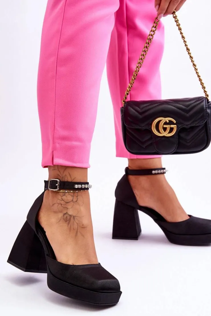 Boto Czółenka Na Platformie|Czółenka Na Słupku*Modne Czółenka Na Masywnym Obcasie Z Cyrkoniami Czarne Adel