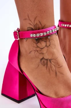 Hot Boto Modne Czółenka Na Masywnym Obcasie Z Cyrkoniami Fuksja Adel