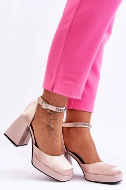 Damskie Boto Modne Czółenka Na Masywnym Obcasie Z Cyrkoniami Beżowe Adel