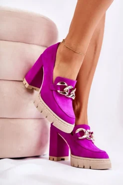 Damskie Boto Modne Czółenka Na Platformie I Słupku Lewski Shoes 3197 Fuksja