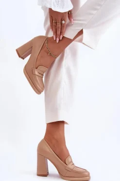 Damskie Boto Modne Czółenka Na Słupku Beżowe Florence