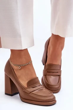 Outlet Boto Modne Czółenka Na Słupku Brązowe Florence