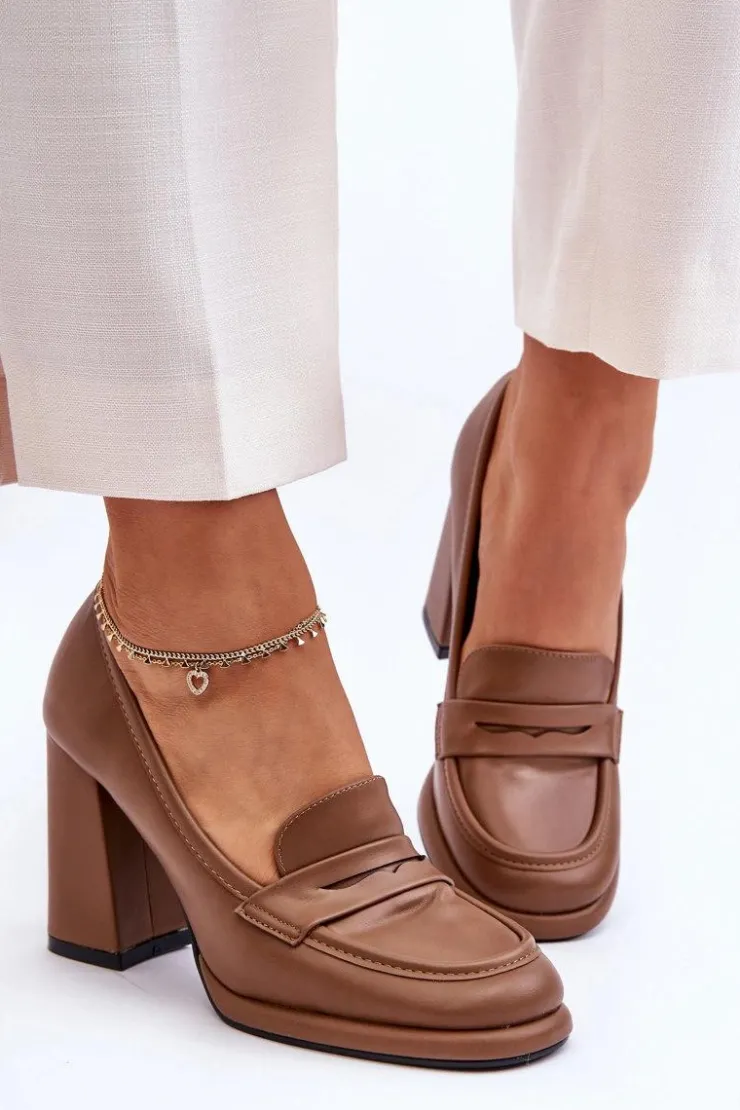 Outlet Boto Modne Czółenka Na Słupku Brązowe Florence