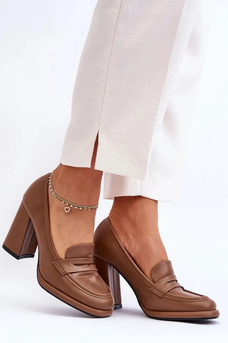 Outlet Boto Modne Czółenka Na Słupku Brązowe Florence