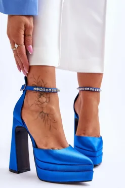 Hot Boto Modne Czółenka Na Słupku Niebieskie Santoro