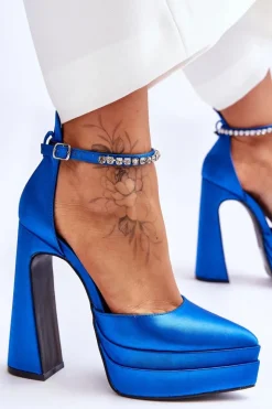 Hot Boto Modne Czółenka Na Słupku Niebieskie Santoro