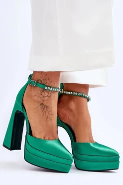 Damskie Boto Modne Czółenka Na Słupku Zielone Santoro