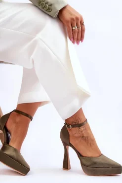 Damskie Boto Modne Czółenka Na Szerszej Szpilce Ciemnozielone Madness