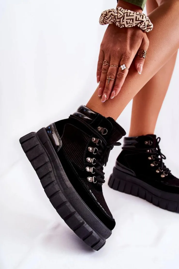 Sale Boto Modne Damskie Botki Na Platformie Czarne Magnific