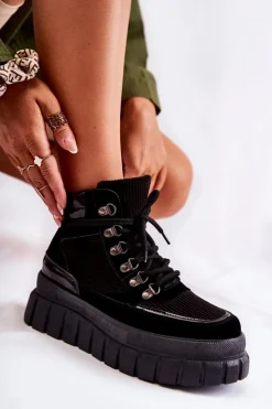 Sale Boto Modne Damskie Botki Na Platformie Czarne Magnific
